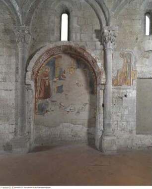 Thronende Madonna, flankiert von Johannes dem Täufer und einem heiligen Bischof