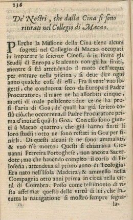 De' Nostri, che dalla Cina si sono ritirati nel Collegio di Macao