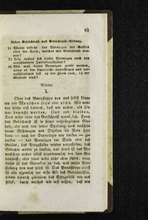Ueber Gedächtniß und Gedächtniß-Uebung