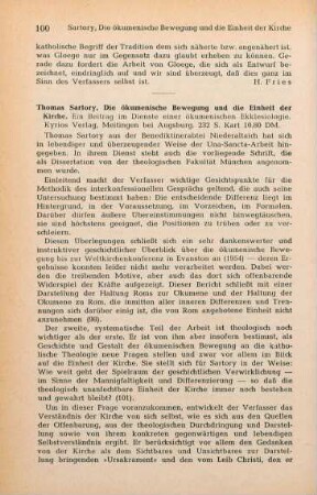 100-103 [Rezension] Sartory, Thomas, Die ökumenische Bewegung und die Einheit der Kirche