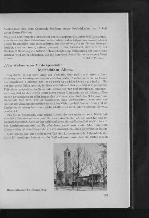 Melanchthon Altona : "Vom Wachsen einer Vorstadtgemeinde"