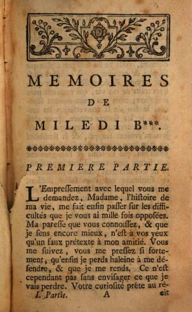 Mémoires de Miledi B..., [1]. Première Partie. Seconde Partie