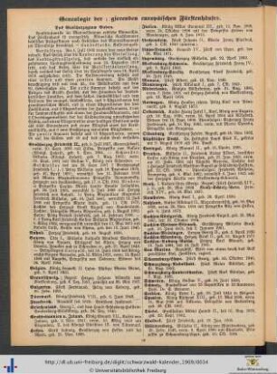 Genealogie der regierenden europäischen Fürstenhäuser.
