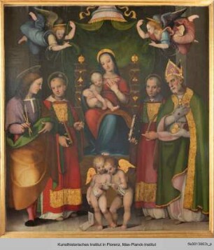 Thronende Madonna mit den Heiligen Sebastian, Stephanus, Laurentius, Nikolaus und Engeln