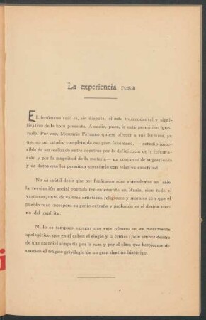 La experiencia rusa