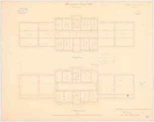 Provinzial-Irrenanstalt, Conradstein Haus für Sieche III. Klasse - Männerseite: Grundriss Keller, Erdgeschoss 1:100