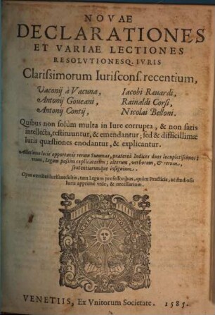 Novae Declarationes et Variae Lectiones Resolutionesque Juris : libri 22