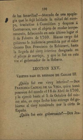 Leccion XXV. Vireyes bajo el reinado de Carlos III