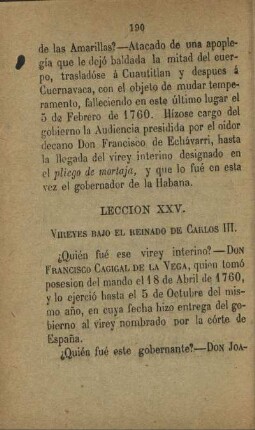 Leccion XXV. Vireyes bajo el reinado de Carlos III