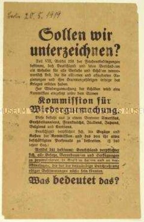 Flugblatt zur Unterzeichnung des Versailler Vertrages