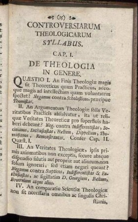 Cap. I. De Theologia in Genere - Cap. X. De Angelis