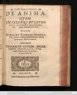 Disputatio Physica, De Anima