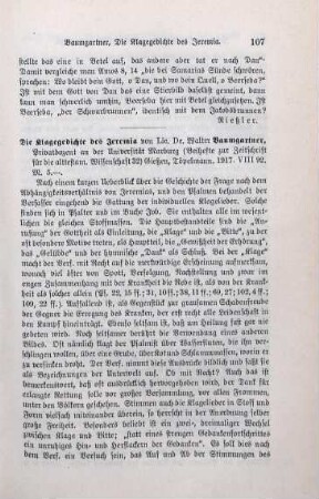 107-108 [Rezension] Baumgartner, Walter, Die Klagegedichte des Jeremia