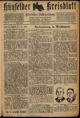 Erste Ausgabe vom Samstag, den 05. Januar 1929.