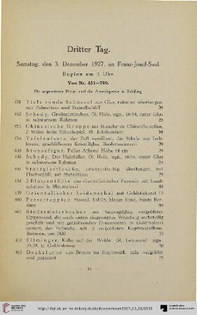 Dritter Tag: Samstag, den 3. Dezember 1927 (Nr. 451-700)