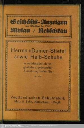 Anzeigen : Geschäfts-Anzeigen zum Adreßbuch der Städte Mylau/Netzschkau