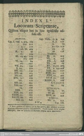 Index I. Locorum Scripturae, Quibus aliqua lux in hoc opusculo adfusa est