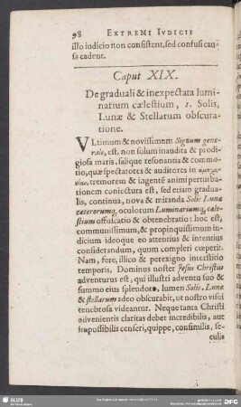 Caput XIX. De graduali & inexpectata luminarium caelestium , I. Solis, Lunae & Stellarum obscuratione