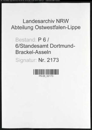 Sterberegister Standesamt Dortmund-Brackel-Asseln (XVI)