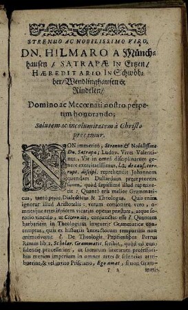 Strenuo Ac Nobilissimo Viro Dn. Hilmaro A Münchhausen [...]