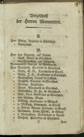 Verzeichniß der Herren Abonnenten.