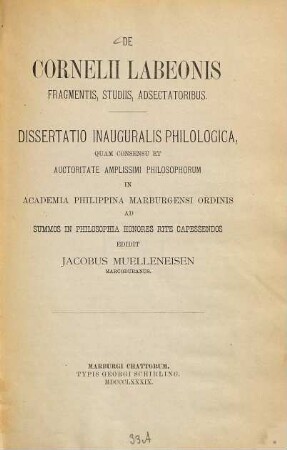 De Cornelii Labeonis fragmentis, studiis, adsectatoribus