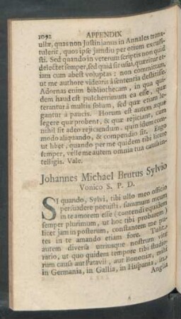 Johannes Michael Brutus Sylvio Vonico S. P. D.