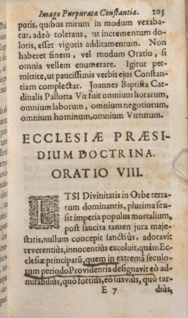 Ecclesiae Praesidium Doctrina. Oratio VIII.