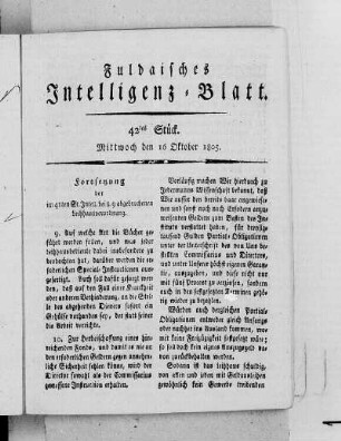 42tes Stück, Ausgabe vom 16. Oktober 1805