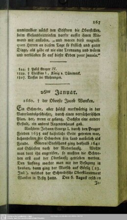 26ter Januar. 1660. † der Oberste Jacob Wanken