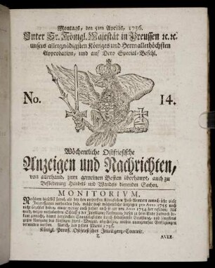 No. 14. Montags, den 5ten Aprilis, 1756.