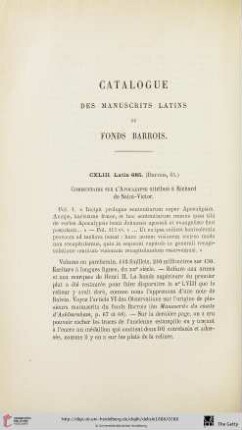 Catalogue des manuscrits latins du Fonds Barrois