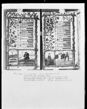 Lateinisches Gebetbuch mit Kalendarium — Kalenderseite Februar mit Tierkreiszeichen und Monatsbild