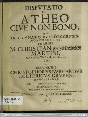 Disputatio De Atheo Cive Non Bono