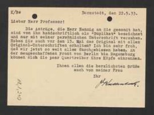 Brief von Franz Kallenbach an Sebastian Killermann