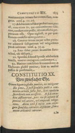 Constitutio XX. Von zwiefacher Ehe