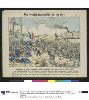 Der deutsch-französische Krieg 1914 . Eroberung der ersten französischen Fahne im Treffen bei Lagarde am 10. August 1914.