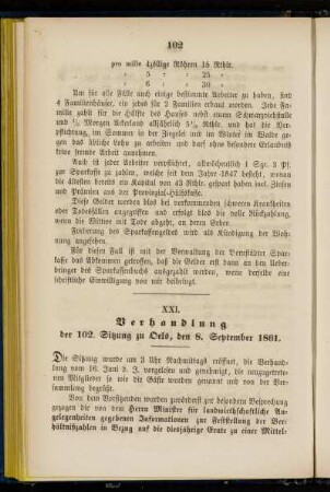 XXI. Verhandlung der 102. Sitzung zu Oels, den 8. September 1861.