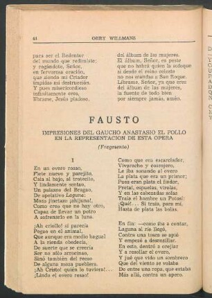 Fausto : Impresiones del gaucho Anastasio el pollo en la representación de esta ópera (Fragmento)