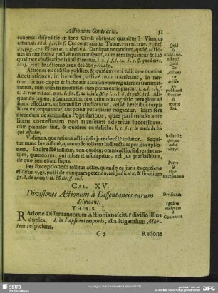 Cap. XV. Divisiones Actionum à Dissentaneis earum delineans
