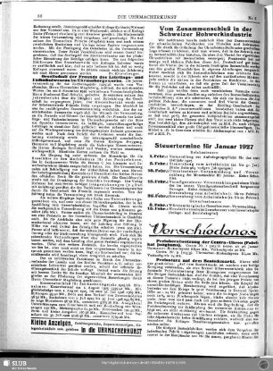Steuertermine für Januar 1927
