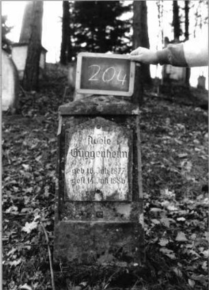 Grabstein 204 (Index: 100090536) Material: Sandstein Zustand: leicht verwittert Maße HxBxT: 90x38x13 cm Beschreibung: Obelisk, Schriftplatte mit giebelartigem Abschluß: Grabstein 204