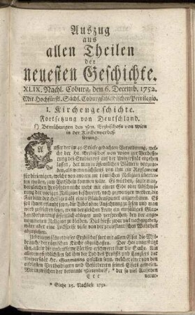 XLIX. Nachlese. Coburg, den 6. Decemb. 1752.