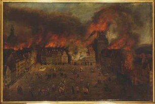 Der Altmarkt während der Beschießung der Stadt am 19. Juli 1760