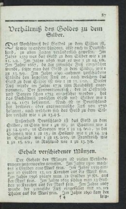 Verhältnis des Goldes zu dem Silber.