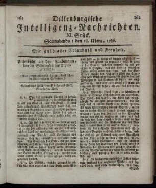 XI. Stück. Sonnabends: den 18. Merz, 1786.