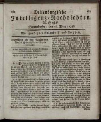 XI. Stück. Sonnabends: den 18. Merz, 1786.