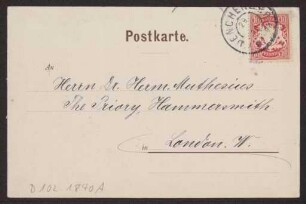 Schreiben an Hermann Muthesius (Postkarte)