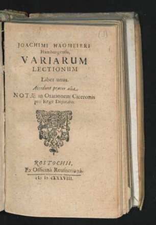 Joachimi Hagmeieri Hamburgensis, Variarum Lectionum Liber unus