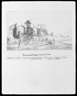 Dorf bei antiker Ruine mit figürlicher Staffage
